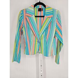 Vintage T Co Womens Sz L Blazer Jacket Bright Pastel Rainbow Striped